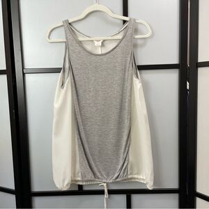 [l] Joe Fresh Flowy Grey & Creme Tank Top Blouse Back Casual Contemporary Women